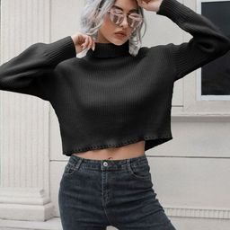 Oh Rare Women Turtle Neck Ribbed Crop Pullover-image-45