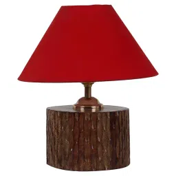 Tucasa SHS-74 Mango Wood Cotton B-22 Table Lamp 304.8 mm (12 Inch) (Brown and Red)-25