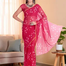 TRAQUILA Printed Zari Saree with Unstitched Blouse Piece-picture-42