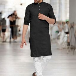 ANUJ FASHION Men Black Solid Cotton Mandarin Collar Ethnic Long Sleeves Straight Kurtas-picture-17