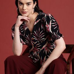 all about you Print Puff Sleeve Empire Top-image-95