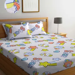 Aura Beige & Yellow Graphic 300 TC King Fitted Bedsheet Set 2.50 m x 2.15 m-image-51