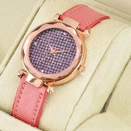 Gopal Shopcart Unisex Leather Straps Analogue Watch Full Daimouns Orange Leather-image-44