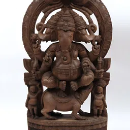 Exotic India Brown Wooden Ganesha Religious Idol Showpiece-image-14