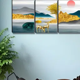 Aura Multicoloured 3 Pieces Deer Wood Wall Paintings-image-38