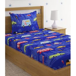 Hosta Homes 280 Gsm Glaced Cotton Cartoon Printed Single Bed Sheet With 1 Pillow Cover - Blue-image-5