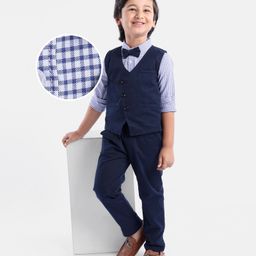 Mark & Mia Full Sleeves Checkered Party Suit with Bow Tie - Blue-image-87
