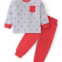 Babyhug Cotton Knit Full Sleeves Night Suit Star Print - Red-picture-43