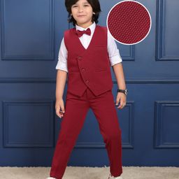 Mark & Mia Full Sleeves Solid Color 3 Piece Party Suit with Bow & Waistcoat - Multicolor-image-61