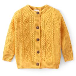 Babyhug Knitted Full Sleeves Front Open Sweater with Cable Knit Design - Yellow-image-101