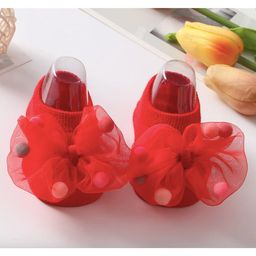 Flaunt ChicBig Bow & Pom Pom Detailed Ankle Socks - Red-image-65