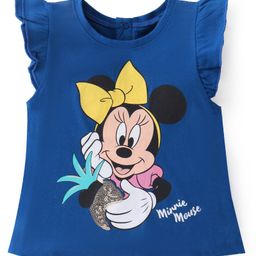 Babyhug Disney Cotton Knit Frill Sleeves Top With Minnie Mouse Print & Sequin Detailing - Blue-image-73