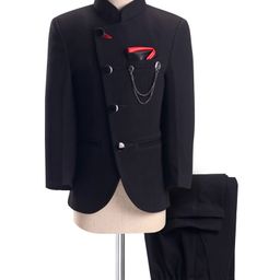 Robo Fry Knit Full Sleeves Solid Color Party Suit with Chain -Black-image-83