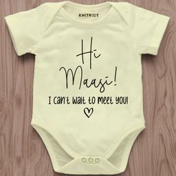 KNITROOT Announcement Theme Half Sleeves Hi Maasi I Cant Wait To Meet You Text Printed Onesie - Yellow-image-45