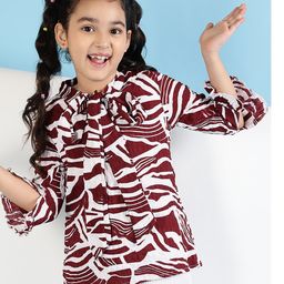 ISHTI Three Fourth Sleeves Abstract Printed Top - Maroon-image-0