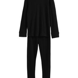 Charm n Cherish Cotton Blend Full Sleeves Solid Thermal Vest & Pant Set - Black-image-21