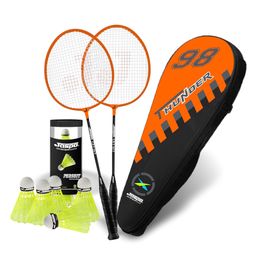 JASPO Thunder Badminton Kit,Badminton Set of Metal Alloy Rackets (Set of 2) with Full Cover Bag, 5 pcs Plastic Shuttlecocks, Ideal only for Recreational Play, Designed for Kids & Youngsters (Orange)-image-2