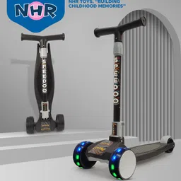 NHR 3 Leval Adjustable Height Smart Kick Scooter With LED Light Up Wheels | Foldable Scooter With Non Slip Deck Plate & Brakes | Kick Scooter For Kids 6+ Year-picture-29