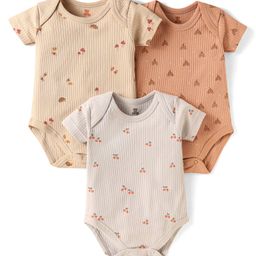 I Bears Interlock Knit Half Sleeves Onesies With Tropical Theme Print Pack Of 3 - Tan & Cream-image-70