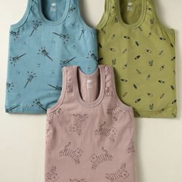 Zero Sinker Knit Sleeveless Animal & Guitar Printed Vests Pack Of 3 - Blue Green & Dusty Rose-image-20