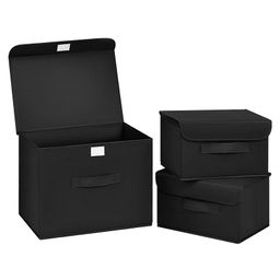 House of Quirk 3 Pack Foldable Storage Bin with Lid and Handle Versatile Storage Baskets Boxes for Toys Clothes Papers Books - Black-57