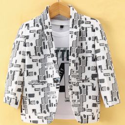 Radutu Full Sleeves Abstract Printed Blazer With Tee Set - Light Grey & White-image-90