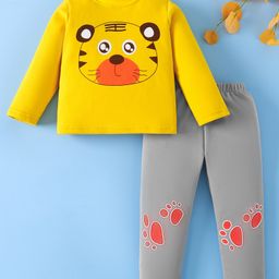 Mark & Mia Full Sleeves Winter Wear Night Suit with Tiger Print - Yellow-picture-43