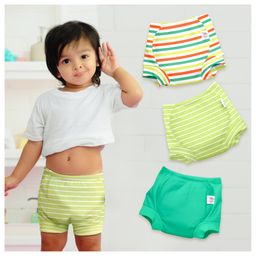 SuperBottoms Padded Underwear for 9-12M Babies Potty Training Pants for Mess-Free Diaper-Free Time Garden Green Pack of 3-image-65