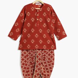 Campana 100% Cotton Woven Full Sleeves Floral Printed Dhoti Kurta Set - Maroon & Beige-picture-12