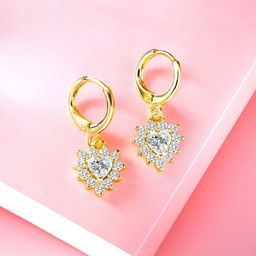 Peora Gold Plated Cubic Zirconia Studded Cotemporary Shaped Drop Earrings-28