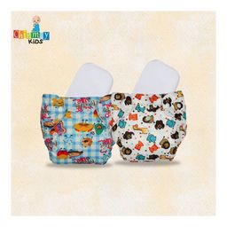 Chinmay Kids Freesize Reusable Washable Adjustable Snap Buttons Cloth Diaper For Babies With Wet Free Insert Pads Leak Proof & Dry Feel Pack of 2- Blue & White image 2