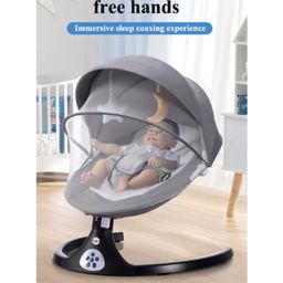 fab n funky Automatic Electric Swing with Adjustable Swing Speed & Soothing Music with Mosquito Net & Safety Belt - Blue image 2