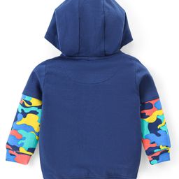 Babyhug Full Sleeves Front Open Sweat Jacket with Hood Zipper & Applique Detailing - Navy Blue image 2