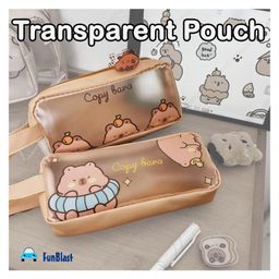 Bunie Cartoon Theme Transparent Pouch with Handle Pack of 1 Random Design - Multicolor image 2