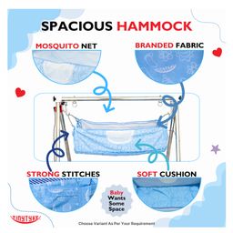 tiny tyke TinyTyke- Automatic Baby Cradle Round Pipe- Semi Foldable | With Warranty | Square Hammock with Mattress | Blue image 2