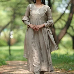 MOKOSH Women Ethnic Motifs Embroidered Anarkali Kurta with Trousers & Dupatta-image-61