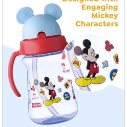 Babyhug Disney Flip Top Open Sipper with Mickey Mouse Print & Twin Handle Red- 180 ml image 3