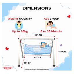 tiny tyke TinyTyke- Automatic Baby Cradle Round Pipe- Semi Foldable | With Warranty | Square Hammock with Mattress | Blue image 3
