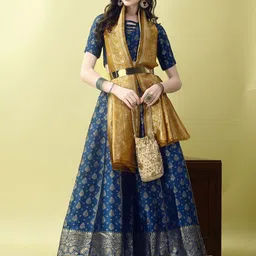 JULEE Ready to Wear Art Silk Jacquard Lehenga & Unstitched Blouse With Dupatta-image-82
