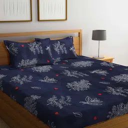KLOTTHE Multi Floral 300 TC Fitted Super King Double Bedsheet with 2 Pillow covers-image-89