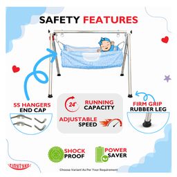 tiny tyke TinyTyke- Automatic Baby Cradle Round Pipe- Semi Foldable | With Warranty | Square Hammock with Mattress | Blue image 5