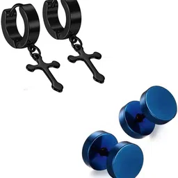 shobhram Set Of 2 Stainless Steel Contemporary Hoop Earrings-49