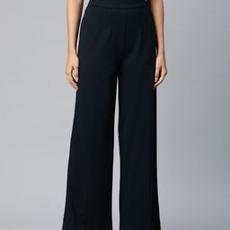Marks & Spencer Women Navy Blue Solid Loose Fit Pleated Parallel Trousers-image-33