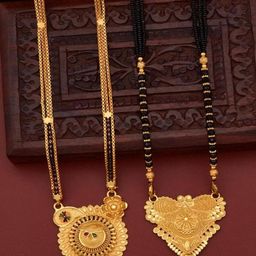 DIVASTRI Women Pack Of 2 Gold-Plated And Black Artificial Beads Ethnic Mangalsutra-image-74