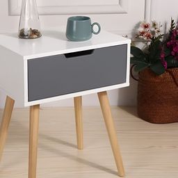 BELIEF WOOD White & Grey Wooden Square Bedside Table-24