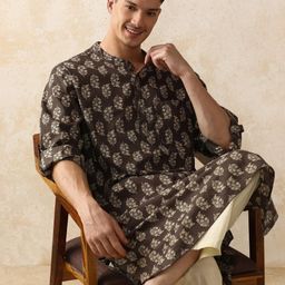 Moara Floral Printed Band Collar Pure Cotton Straight Kurta-picture-18