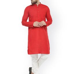 Jompers Men Red & White Solid Kurta with Churidar-13