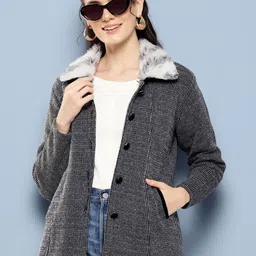 BAESD Women Shirt Collar Woollen Sweater with Fuzzy Detail-picture-21