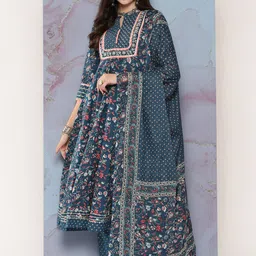 EthniFlair Women Ethnic Motifs Embroidered Empire Aari Work Pure Cotton Kurta with Pyjamas & With Dupatta-54