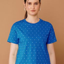 Chemistry Women Polka Dots Printed Round Neck Cotton T-shirt-image-57
